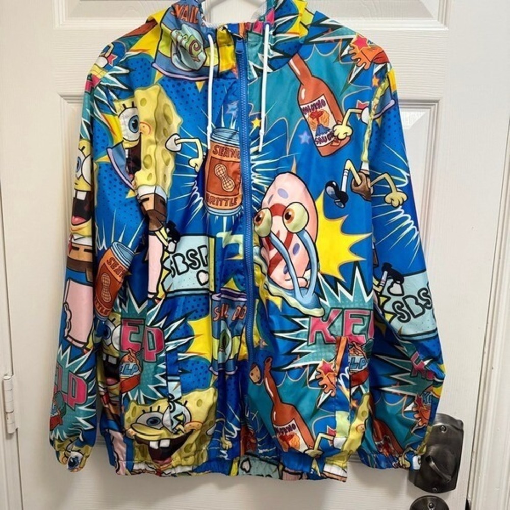 Nickelodeon Members Only Windbreaker Spongebob Print Full Zip Jacket Hooded